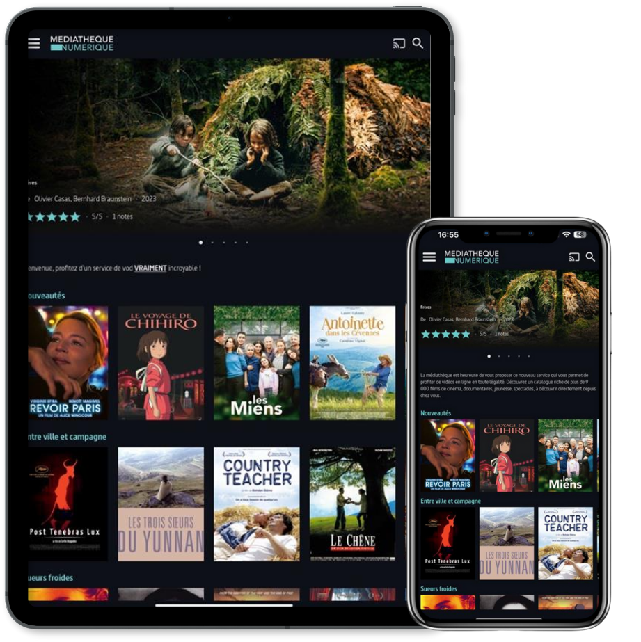 Image de tablette et téléphone portable avec l’application Médiathèque Numérique